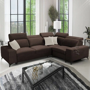 Kelly Sleek II rohová pohovka s funkcí spaní čokoládově hnědá pravá strana elegantní rohová pohovka do obývacího pokoje z tkané látky
