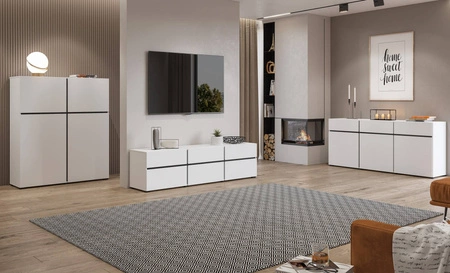 Vysoká komoda Cross 119 cm bílá moderní design ideální komoda do obývacího pokoje ložnice nebo kanceláře jednoduchá forma