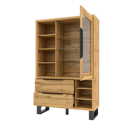 Skříňka Halle 120 cm dub wotan jednoduchý tvar podkrovní skříňky na kovovém rámu neobvyklý design prostorné zásuvky