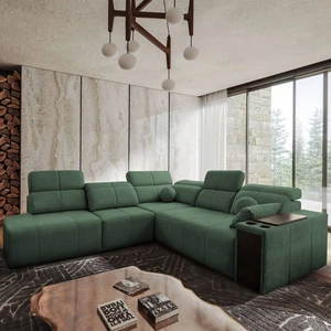 Rohová sedací souprava s funkcí spaní Tesalia IX mint levá moderní design pohodlný posuvný opěrák zásuvka v boční části nábytku