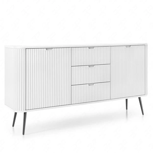 Komoda Zoya 168 cm zásuvková bílá elegantní design oválný tvar na kovových nožkách vkusné rýhované čelo