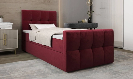 Vínová kontinentální postel Manhattan 100x200 v moderním skandinávském stylu s čalouněným čelem a nohou postele s úložným boxem