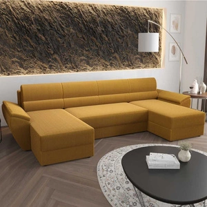 Rohová sedací souprava s funkcí spaní Fogu U II medová pohodlná rohová sedací souprava s pohodlnými područkami zajímavý design kontejner na lůžkoviny