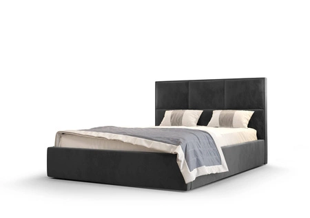 Čalouněná postel Hestia 180x200 s šedým úložným boxem v moderním skandinávském stylu s pohodlným podhlavníkem
