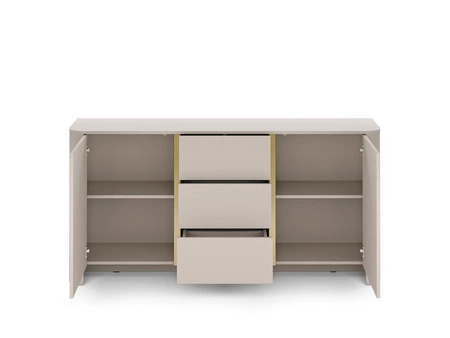 Komoda Bari 168 cm béžová moderní designová komoda do obývacího pokoje oválného tvaru poutavé zlaté doplňky