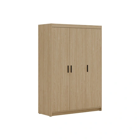 Šatní skříň Rene 133 cm, olejovaný dub Stylová šatní skříň do ložnice s jednoduchým klasickým designem a kontrastními černými úchytkami