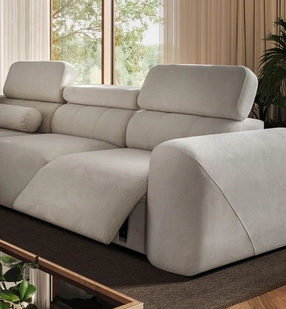 Cantare III Lux rohová sedací souprava s funkcí spaní šedý jasan pravostranná stylová a pohodlná rohová sedací souprava do obývacího pokoje se zvedací opěrkou nohou