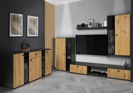 Komoda Senja 140 cm matera / dub řemeslně elegantní design dekorativní drážkované čelo s kovovou rukojetí
