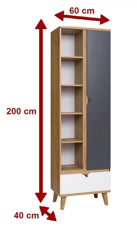 Knihovna Memone 60 cm zlatý dub / bílá / grafit ideální knihovna do dětského pokoje ve skandinávském stylu