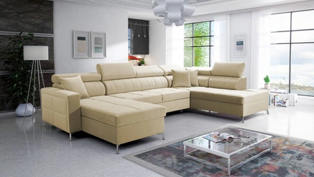 Rohová sedací souprava s funkcí spaní Nausa VI béžová levá stylová rohová sedací souprava do obývacího pokoje s pohodlnou povrchovou úpravou měkká sametová látka
