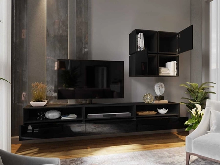 Dion černá / černý lesk univerzální a stylová nástěnná skříňka do obývacího pokoje systém push to open pro dveře a zásuvky