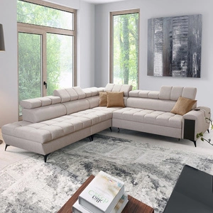 Rohová sedačka s funkcí spaní Bolmso IX béžová levá pohodlná rohová sedačka do obývacího pokoje se zásuvkovými kontejnery na lůžkoviny stylový design