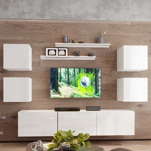 Aklion bílá / bílá lesklá nástěnná skříňka mimořádně stylová nástěnná skříňka do obývacího pokoje vizuálně atraktivní a funkční