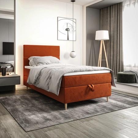Kontinentální postel Bing 100x200 cihla moderní skandinávský styl s čalouněným čelem postel s úložným boxem