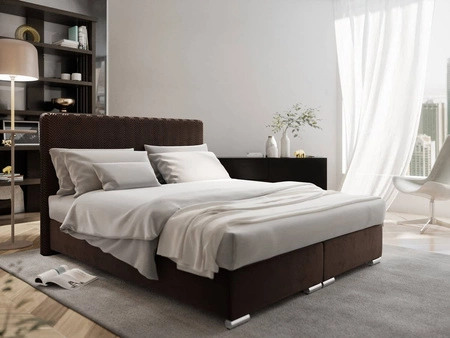 Hnědá kontinentální postel Sarona 160x200 v moderním skandinávském stylu s výrazným čelem