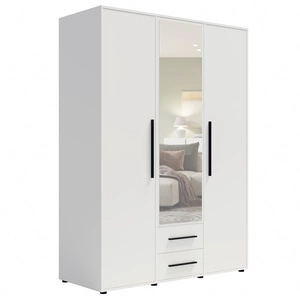 Zrcadlová šatní skříň Maxione 150 cm bílá funkční šatní skříň do ložnice, pokoje pro mladé nebo předsíně obohacená o zásuvky