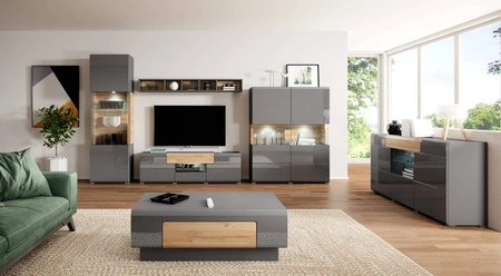 RTV skříňka Toledo 208 cm antracit / antracitový lesk / dub vnuk Moderní TV skříňka ve skandinávském stylu