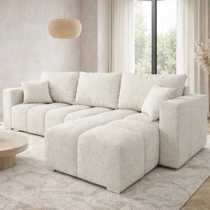 Rohová sedačka s funkcí spaní Linco krémová univerzální rohová sedačka do obývacího pokoje s moderním designem z látky boucle