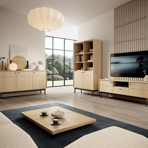 Modesta dub linea nábytková sestava minimalistický design podtržený módními barvami vysoké dřevěné nohy kovové úchyty