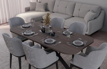 Lyon stůl 90x185 cm wisconsin ořech / černý stylový jídelní stůl na designových pavoučích nohách výškově nastavitelný