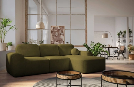 Rohová pohovka s funkcí spaní Arbon olivová pravý roh moderní design s výrazným tvarem měkká látka