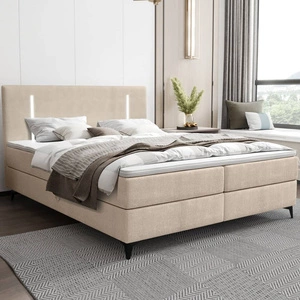 Kontinentální postel Norco 180x200 béžová stylová postel s úložným prostorem osvětlení v čele postele dodává jedinečný nádech
