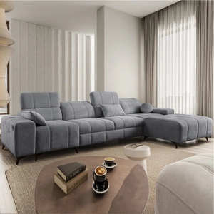 Rohová pohovka s funkcí spaní Penejos XII šedá pravostranná stylová rohová pohovka s kontejnery na lůžkoviny pohodlné nastavitelné opěrky hlavy