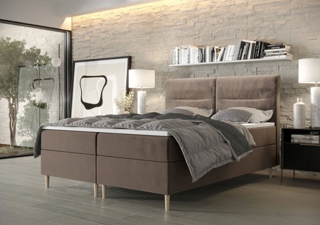 Světle hnědá kontinentální postel Voltera 160x200 v moderním skandinávském stylu s výrazným čelem