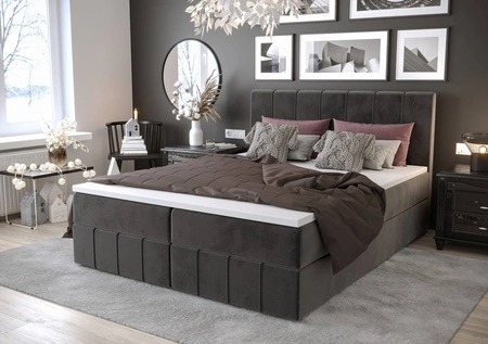 Šedá kontinentální postel Casey 180x200 v moderním skandinávském stylu s výrazným čelem