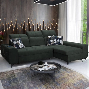 Rohová pohovka s funkcí spaní Buffalo green right Funkční a stylová rohová pohovka s kontejnerem na lůžkoviny