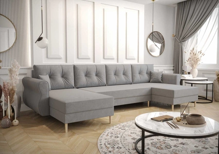 Rohová sedací souprava s funkcí spaní Wilkins U světle šedá pohodlná rohová sedací souprava měkká látka moderní design, který se hodí do každého interiéru