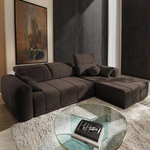 Rohová pohovka s funkcí spaní Cetara hnědá pravá strana stylový design pohodlné posuvné opěradlo nastavitelné opěrky hlavy