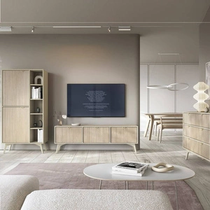 Wald béžová / béžová sada nábytku ve skandinávském stylu s vkusným dekorem rybí kosti a zlatými úchytkami na okrajích