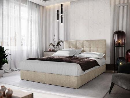 Béžová kontinentální postel Harmony 160x200 v moderním skandinávském stylu s čelem zakončeným ozdobnými knoflíky