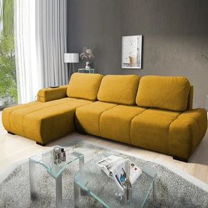 Rohová sedací souprava s funkcí spaní Gentle žlutá levá strana Stylová designová rohová sedací souprava vyznačující se zaoblenými tvary