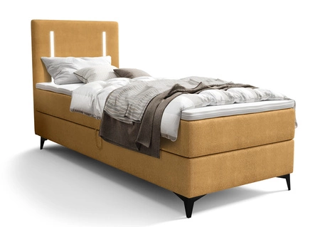 Kontinentální postel Norco 80x200 žlutá stylová postel s úložným prostorem na lůžkoviny osvětlení v čele postele dodává jedinečný nádech