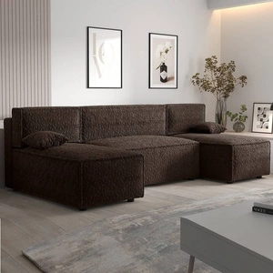 Rohová sedací souprava s funkcí spaní Brandon U hnědý kontejner na lůžkoviny měkká tkanina s výrazným smyčkovým povrchem