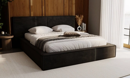 Čalouněná postel Palise 160x200 černá stylová postel s úložným prostorem na lůžkoviny pohodlný podhlavník zaujme svým elegantním designem