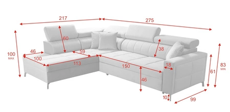 Rohová sedací souprava s funkcí spaní Nausa III světle hnědá levá sametová stylová pohodlná rohová sedací souprava nastavitelné opěrky hlavy nádoba na lůžkoviny