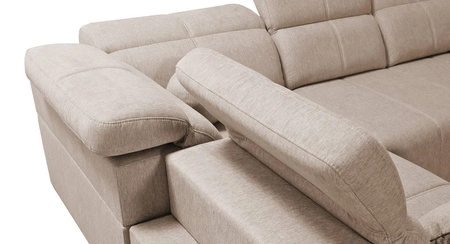 Rohová sedací souprava s funkcí spaní Tesalia III Lux béžová levá pohodlná rohová sedací souprava s výsuvnou podnožkou a posuvnou funkcí opěradla