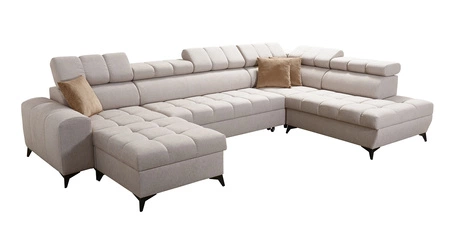 Rohová sedací souprava s funkcí spaní Bolmso VI grafit levá pohodlná rohová sedací souprava s nastavitelnými opěrkami hlavy dekorativní prošívání na sedáku