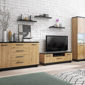 Nábytková stěna Simi dub artisan / černá klasická forma nábytku z vysoce kvalitní laminované desky ideální nástěnná skříňka do obývacího pokoje