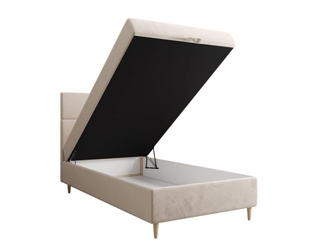 Kontinentální postel Bing 120x200 béžová v moderním skandinávském stylu s čalouněným čelem postele s úložným boxem