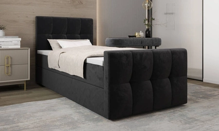 Kontinentální postel Manhattan 90x200 grafit v moderním skandinávském stylu s čalouněným čelem a nohou postele s úložným boxem