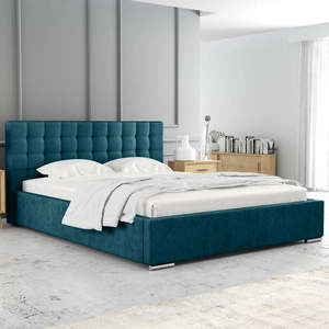 Čalouněná postel Umiky 140x200 tyrkysová Stylová postel s úložným prostorem na lůžkoviny Pohodlný podhlavník zaujme svým elegantním designem