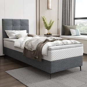 Kontinentální postel Irvine 90x200 šedá stylová postel s úložným prostorem na lůžkoviny a vysokým čelem zaujme svým elegantním designem