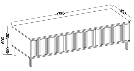 RTV skříňka Osaka 179 cm dub evoke / černá v módních barvách ideální pro interiéry v japonském stylu vkusné rýhované čelo