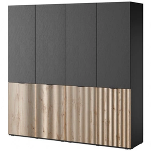 Šatní skříň Sandbox 202 cm černá / dub wotan elegantní a funkční šatní skříň s drážkovanými čely kus nábytku z modulární kolekce šatních skříní