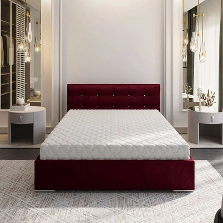 Čalouněná postel Mona 180x200 bordó s úložným boxem v moderním skandinávském stylu s prošívaným podhlavníkem s krystaly