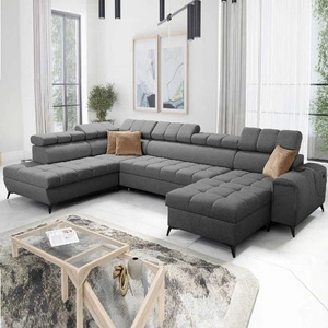 Rohová sedací souprava s funkcí spaní Bolmso VI grafitová pravá strana pohodlná rohová sedací souprava s nastavitelnými opěrkami hlavy dekorativní prošívání na sedáku